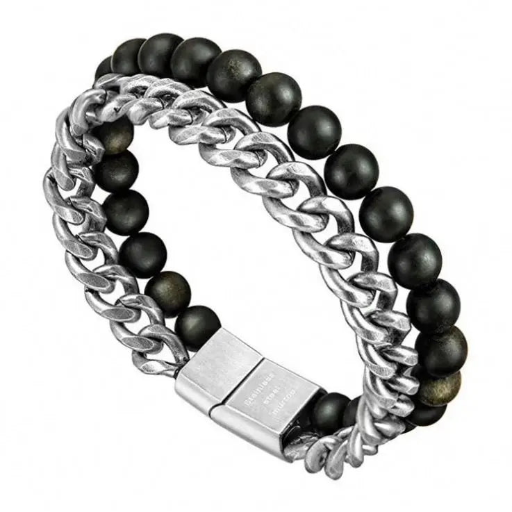 Men's Vintage Beaded Leather Bracelet in Blue and Brown Alloy Jewelry for Anniversary Main Material Zinc Alloy