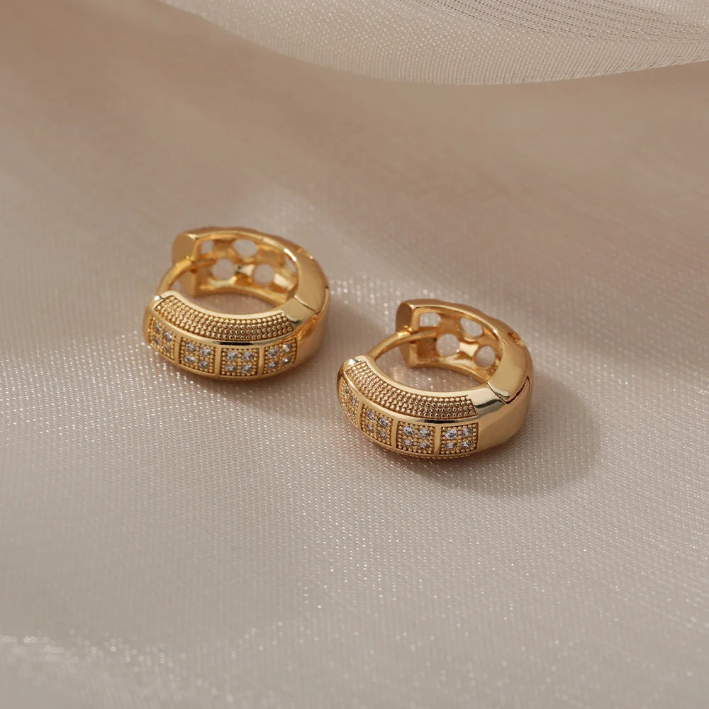 Cubic Zirconia Hoop Earrings For Women Girls Luxury Band Stainless Steel Earrings 2024 Trend Party Jewerly Accessories mujer