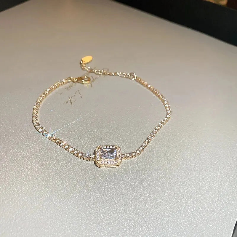 Korea Square Zircon Adjustable Bracelet for Female Simple Light Luxury Bracelets Personality Temperament Wedding Woman Jewelry