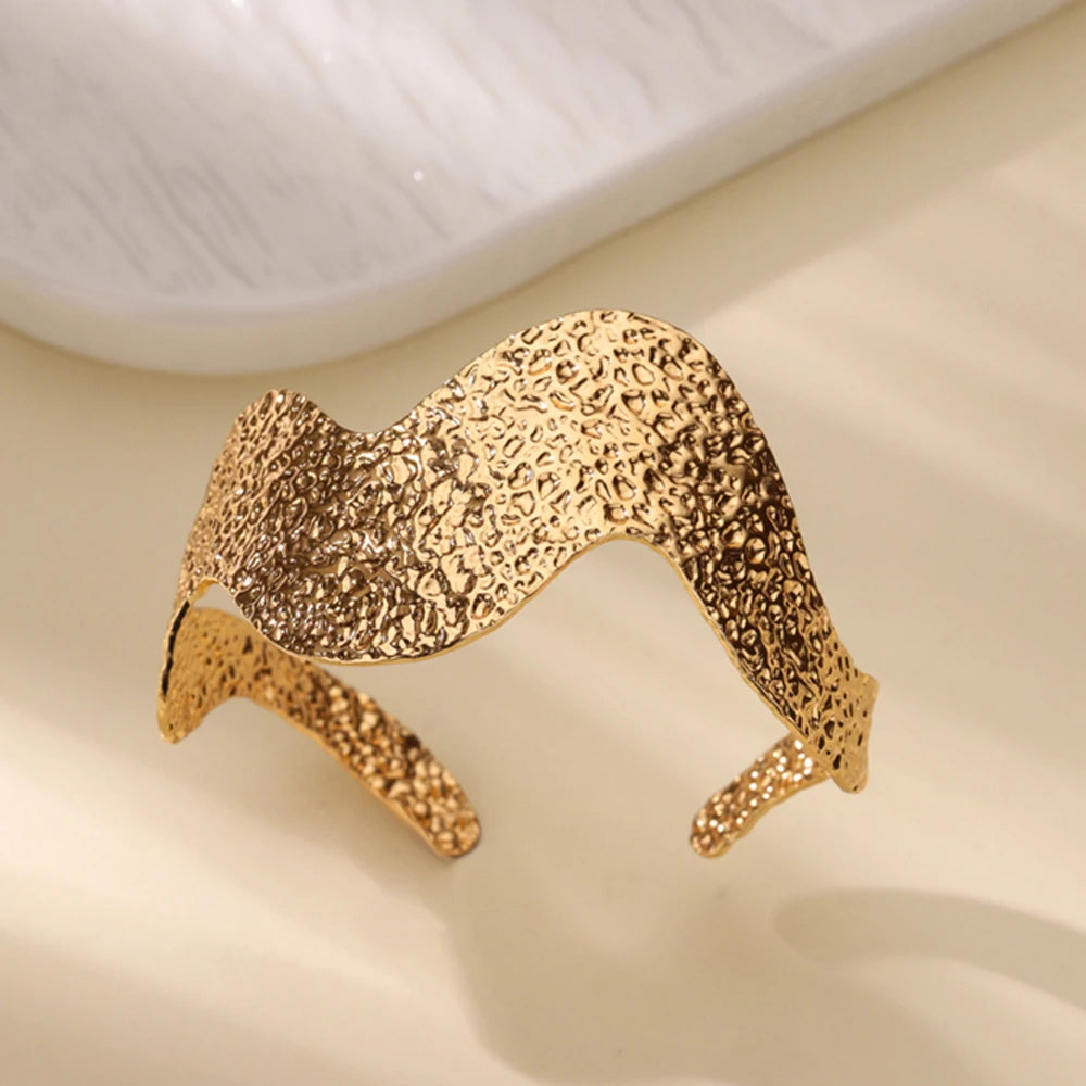 Stainless Steel Bracelet For Women Men Aesthetic Flower Leaf Bangle Opening Gold Color Geometric Bangles Bracelets Femme Jewelry