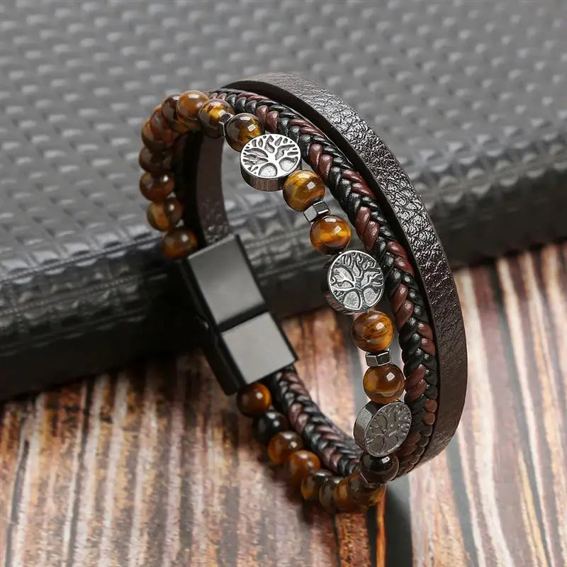 Classic New Leather Bracelet For Men 19/21/23cm Multilayer Leather Men Beaded Bracelets Fashion Jewelry Wholesale Dropshipping