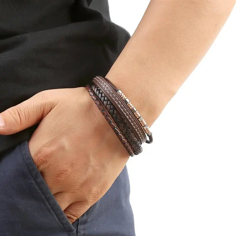 Classic New Leather Bracelet For Men 19/21/23cm Multilayer Leather Men Beaded Bracelets Fashion Jewelry Wholesale Dropshipping