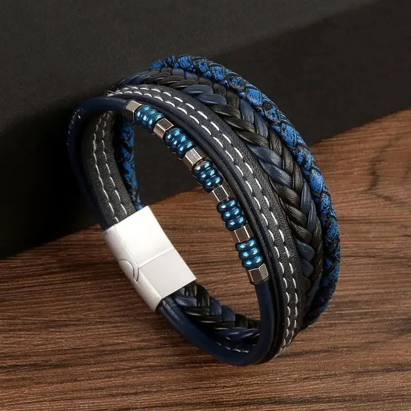Classic New Leather Bracelet For Men 19/21/23cm Multilayer Leather Men Beaded Bracelets Fashion Jewelry Wholesale Dropshipping