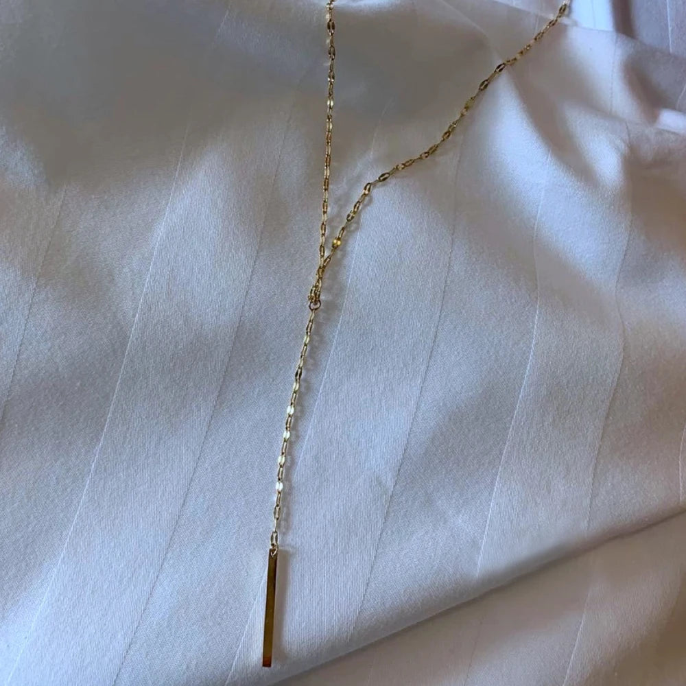 eManco Y-shaped Pendant Necklace Women's Simple Bamboo Chain Necklace Women's Stainless Steel Collar Jewelry