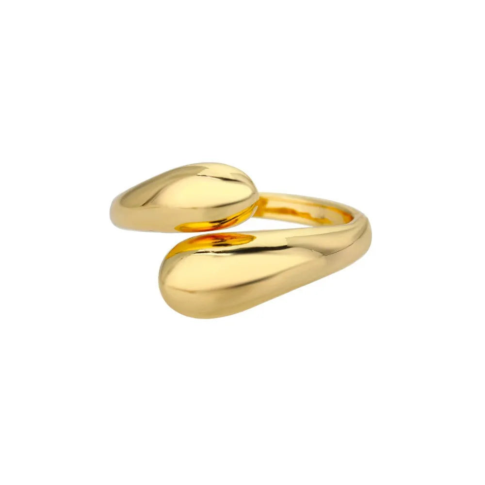 A ladies' stainless steel glossy double-ball open gold ring