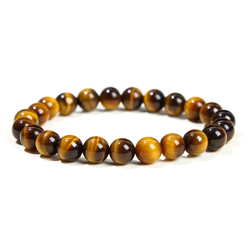 JD Natural Stone Beads Bracelet Amethyst Tiger Eye Crystal Quartz Agate Gem Beads Bangles Women Men Reiki Healling Jewelry Gift