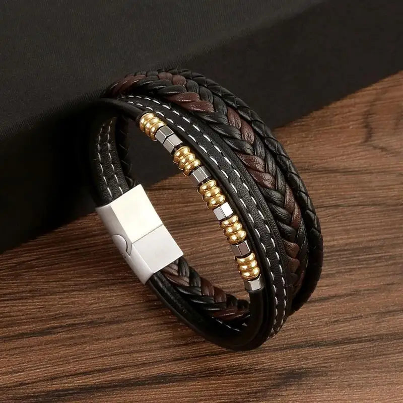 Classic New Leather Bracelet For Men 19/21/23cm Multilayer Leather Men Beaded Bracelets Fashion Jewelry Wholesale Dropshipping
