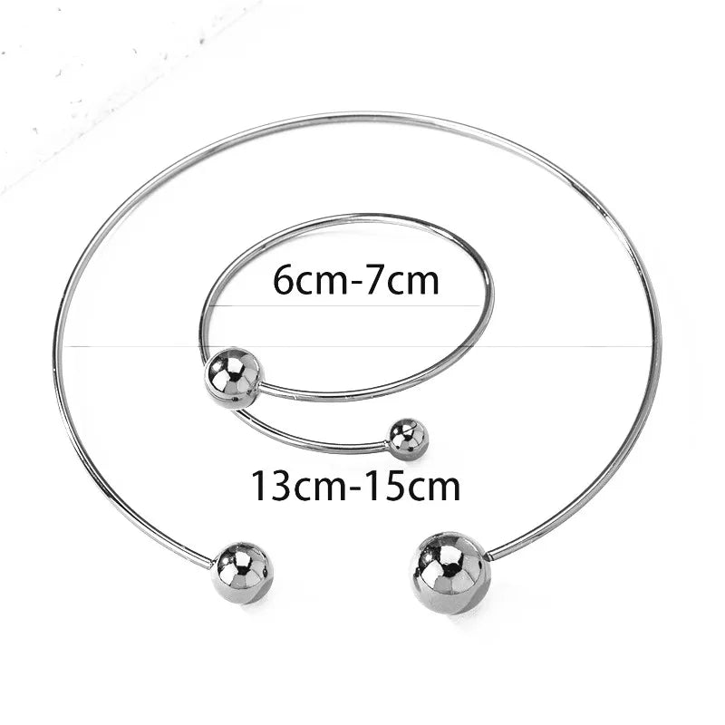 XIALUOKE Geometric Metal Round Ball Torques Choker For Women Europe American Style Personality Cuff Necklace Jewelry Set