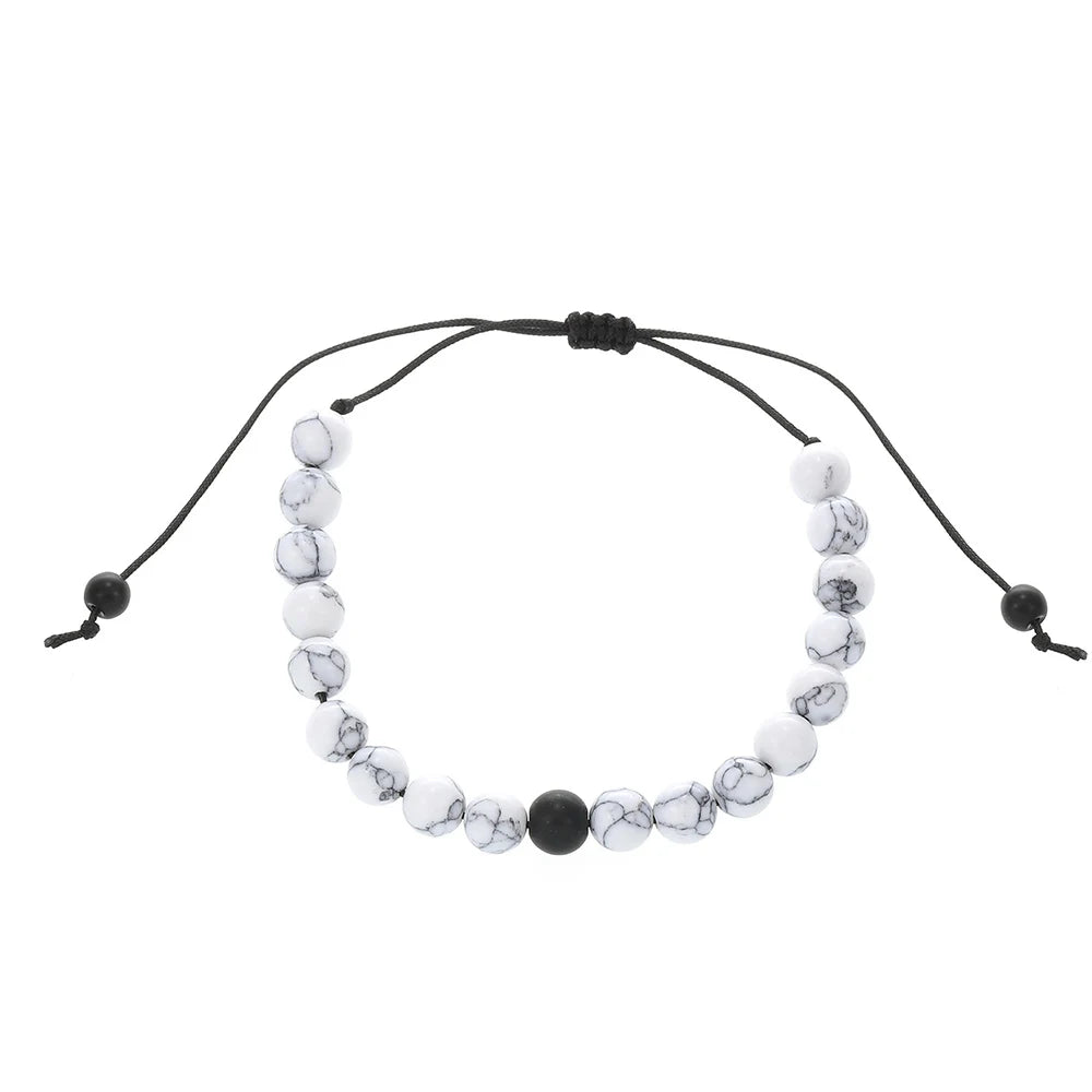 2 Piece Set Of Neutral Bracelets With Natural Energy White Turquoise Black White Matching Bracelets Simple Creative Retro Style