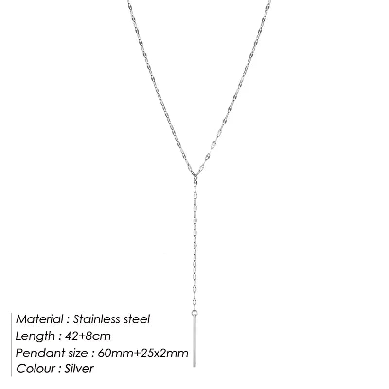 eManco Y-shaped Pendant Necklace Women's Simple Bamboo Chain Necklace Women's Stainless Steel Collar Jewelry