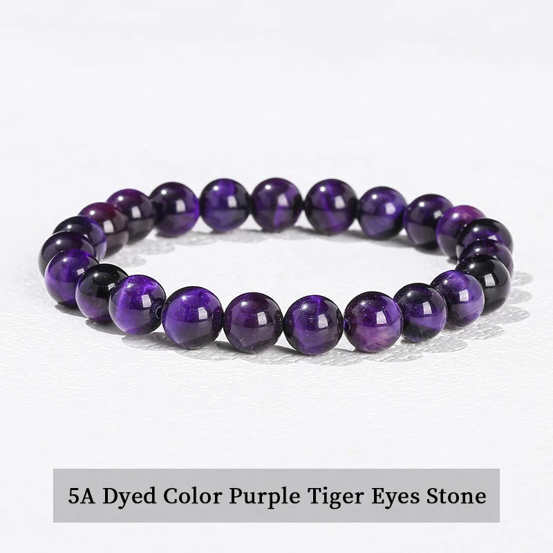 JD Natural Stone Beads Bracelet Amethyst Tiger Eye Crystal Quartz Agate Gem Beads Bangles Women Men Reiki Healling Jewelry Gift