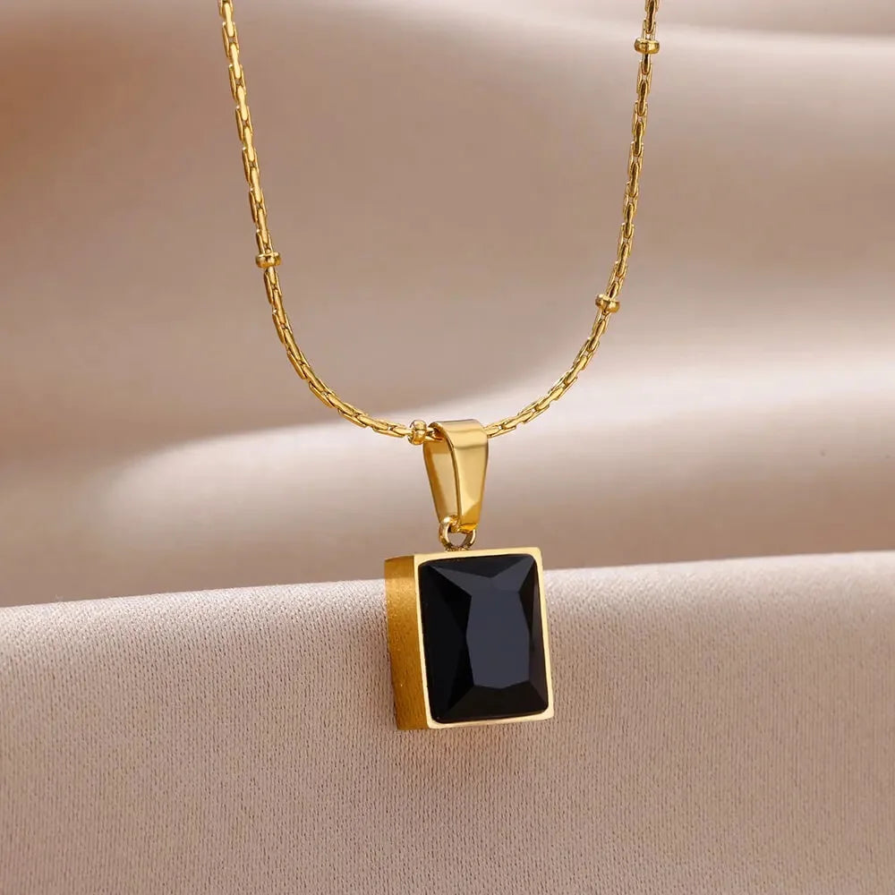 Trendy Oval Colorful Stone Necklace For Women Stainless Steel Gold Color Green Opal Stone Pendant Necklace Aesthetic Jewelry Gif