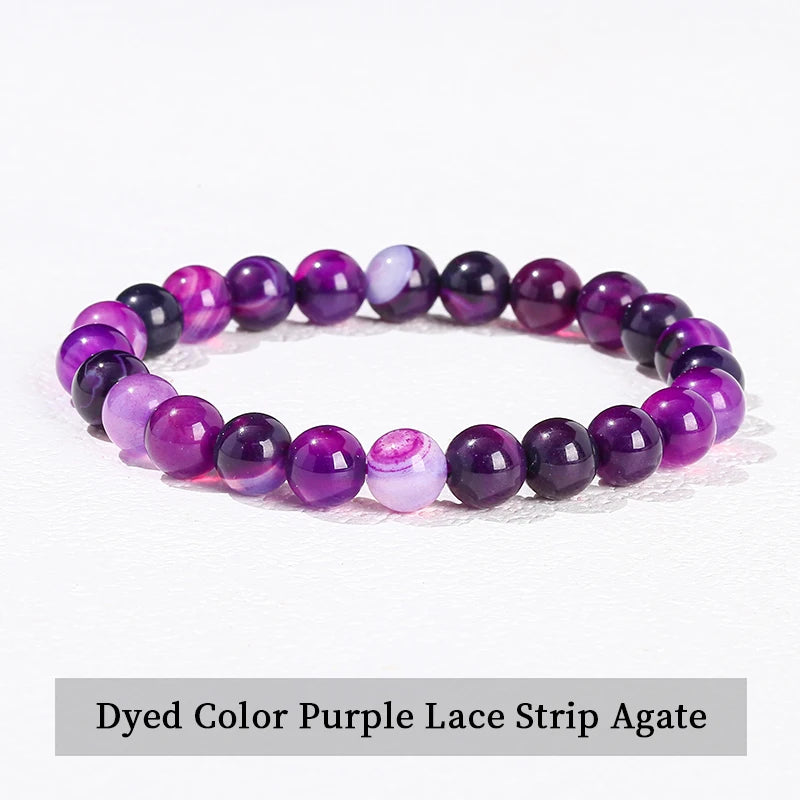 JD Natural Stone Beads Bracelet Amethyst Tiger Eye Crystal Quartz Agate Gem Beads Bangles Women Men Reiki Healling Jewelry Gift
