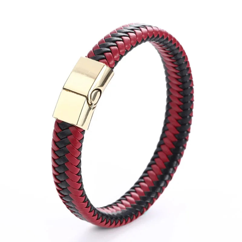 Vintage Genuine Leather Bracelet for Men Handmade Woven Bracelet Magnetic Clasp Wrap Bracelet Homme Hand Jewelry Accessories New