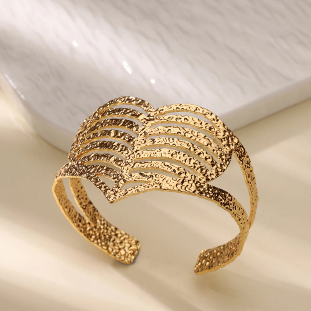 Stainless Steel Bracelet For Women Men Aesthetic Flower Leaf Bangle Opening Gold Color Geometric Bangles Bracelets Femme Jewelry