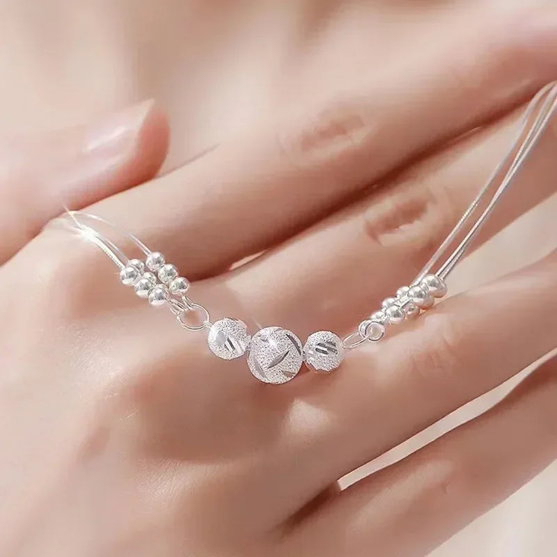 Fine 925 Sterling Silver Lucky Beads Bracelets For Women Luxury Designer Multilayer Adjustable Bracelet Party Wedding Jewelery