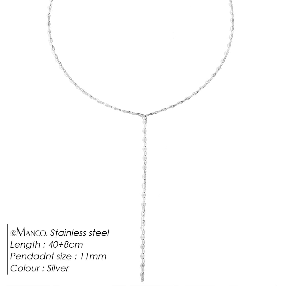 eManco Y-shaped Pendant Necklace Women's Simple Bamboo Chain Necklace Women's Stainless Steel Collar Jewelry