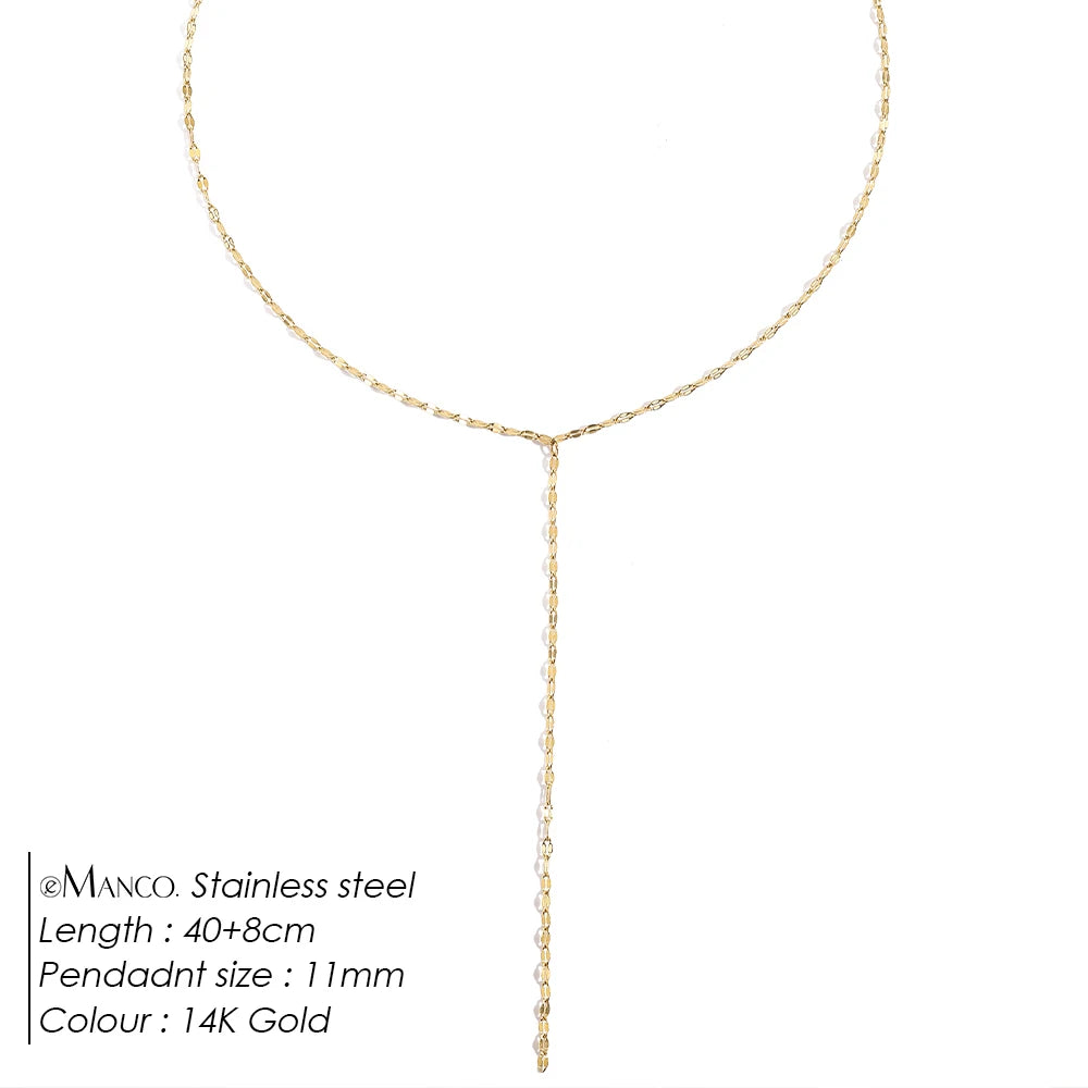 eManco Y-shaped Pendant Necklace Women's Simple Bamboo Chain Necklace Women's Stainless Steel Collar Jewelry