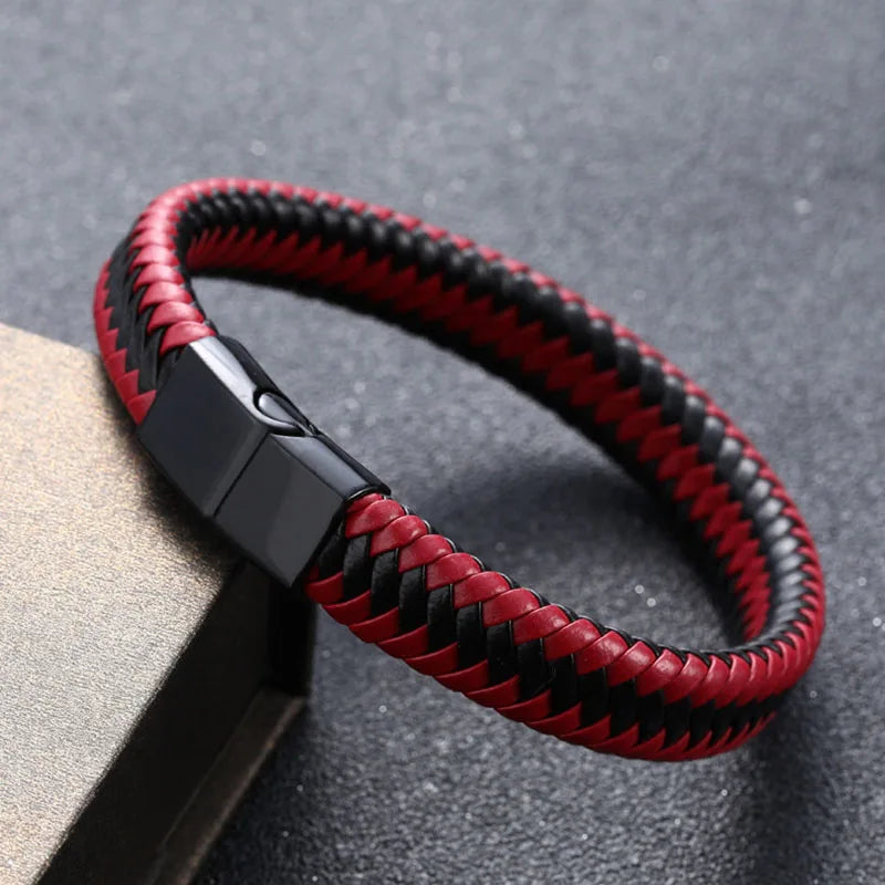 Vintage Genuine Leather Bracelet for Men Handmade Woven Bracelet Magnetic Clasp Wrap Bracelet Homme Hand Jewelry Accessories New