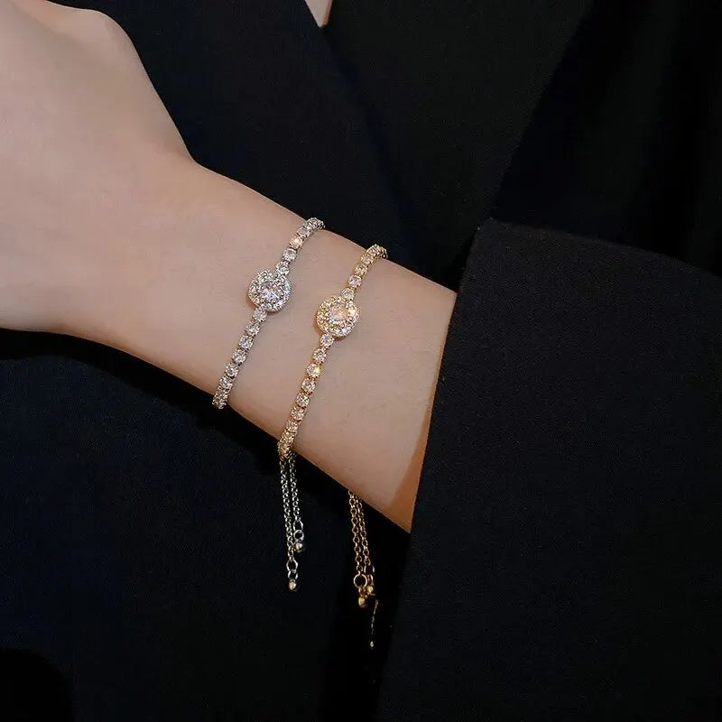 Korea Square Zircon Adjustable Bracelet for Female Simple Light Luxury Bracelets Personality Temperament Wedding Woman Jewelry