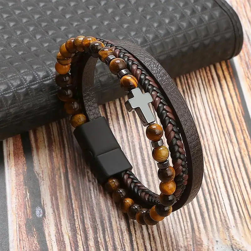 Classic New Leather Bracelet For Men 19/21/23cm Multilayer Leather Men Beaded Bracelets Fashion Jewelry Wholesale Dropshipping