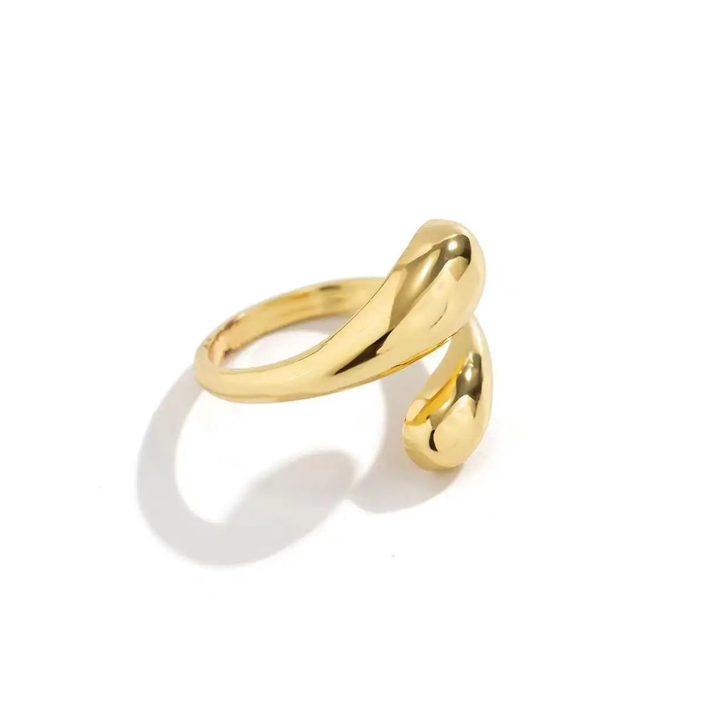 A ladies' stainless steel glossy double-ball open gold ring