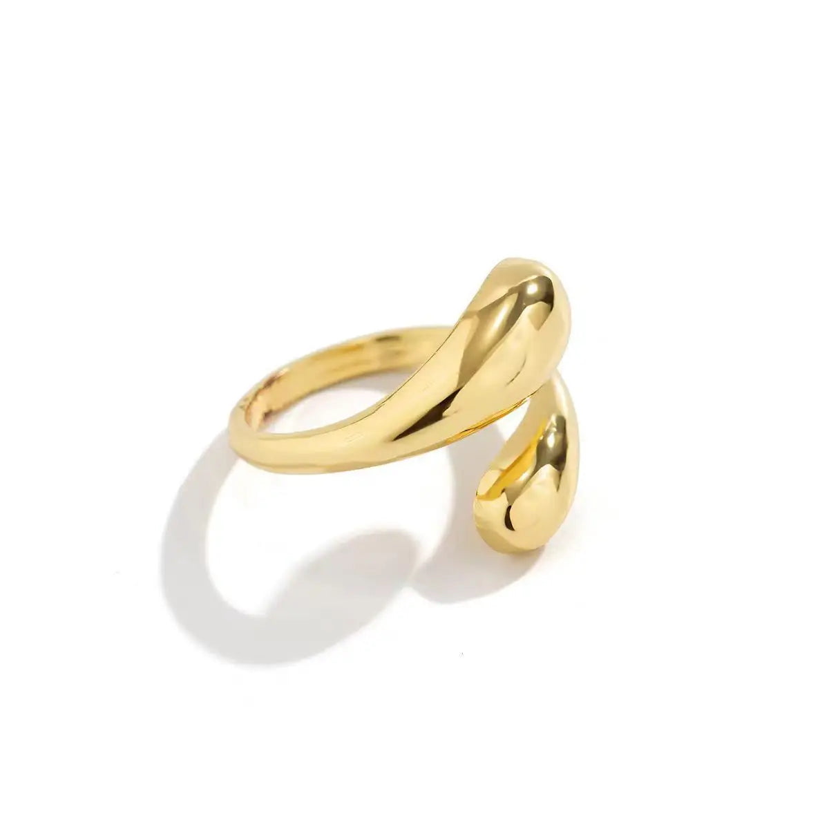 A ladies' stainless steel glossy double-ball open gold ring