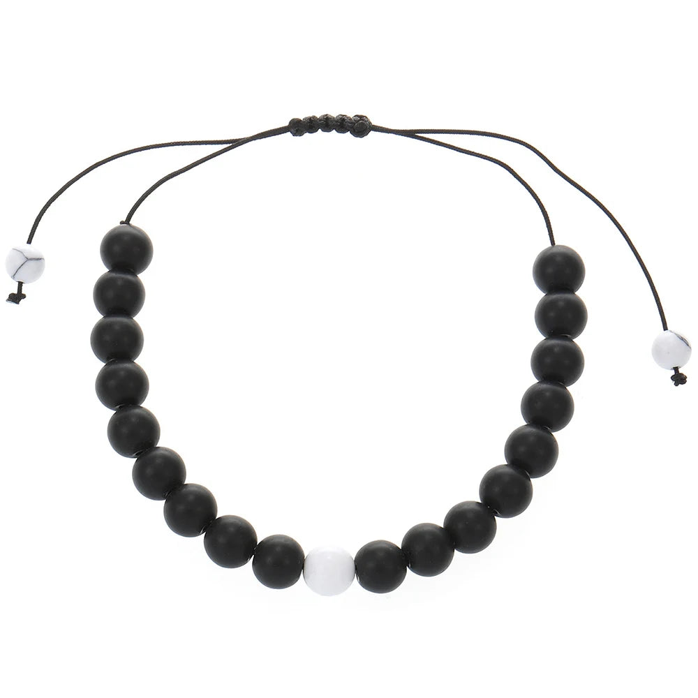 2 Piece Set Of Neutral Bracelets With Natural Energy White Turquoise Black White Matching Bracelets Simple Creative Retro Style