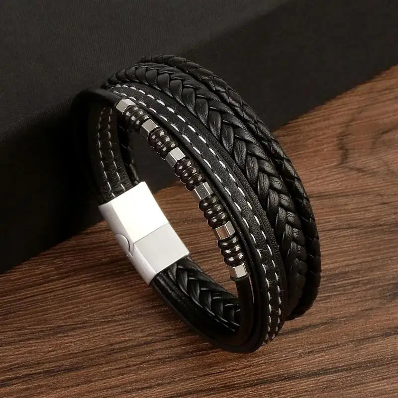 Classic New Leather Bracelet For Men 19/21/23cm Multilayer Leather Men Beaded Bracelets Fashion Jewelry Wholesale Dropshipping