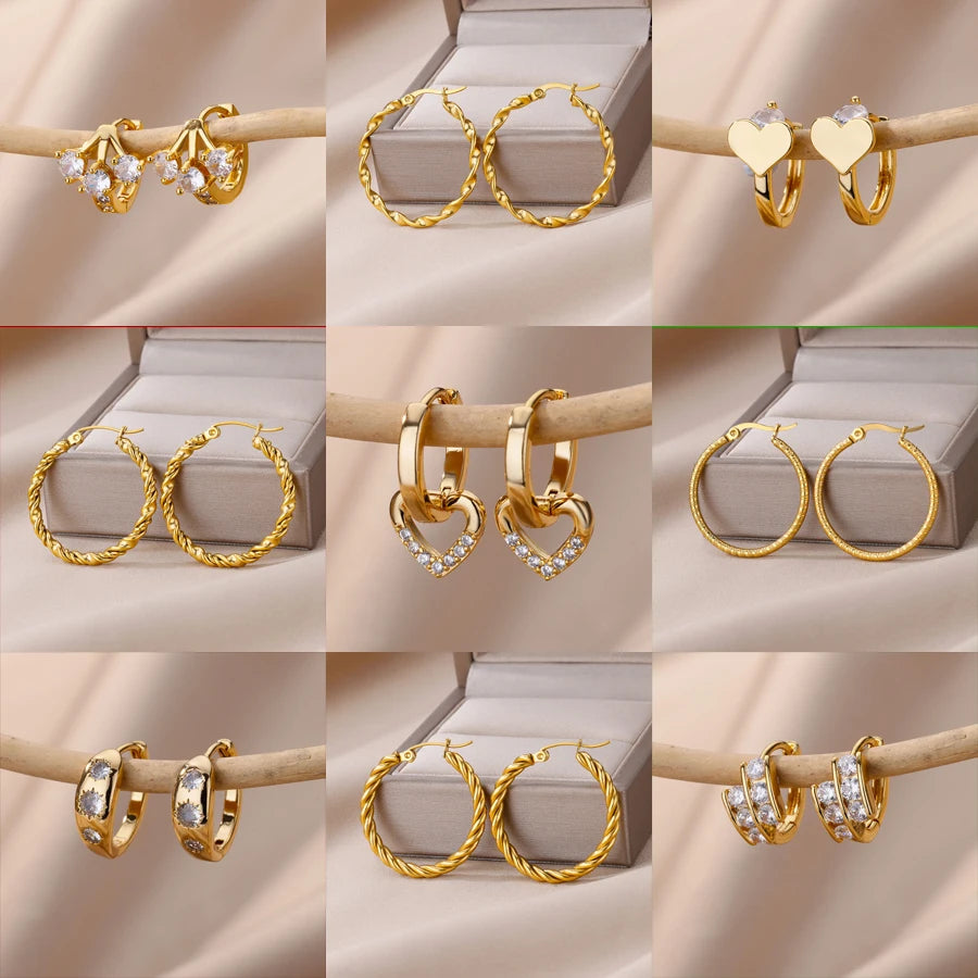 Hollow Heart Earrings for Women Stainless Steel Dangle Drop Earrings 2024 Trend Cubic Zirconia Wedding Couple Ear Jewelry aretes