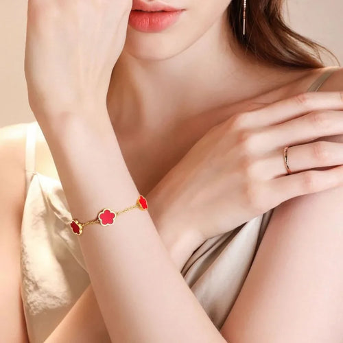 1/2/3Pcs 18K Gold Plated Stainless Steel Five Leaf Bracelet for Women, Elegant Flower Design Necklace Bracelet Jewelry Gift