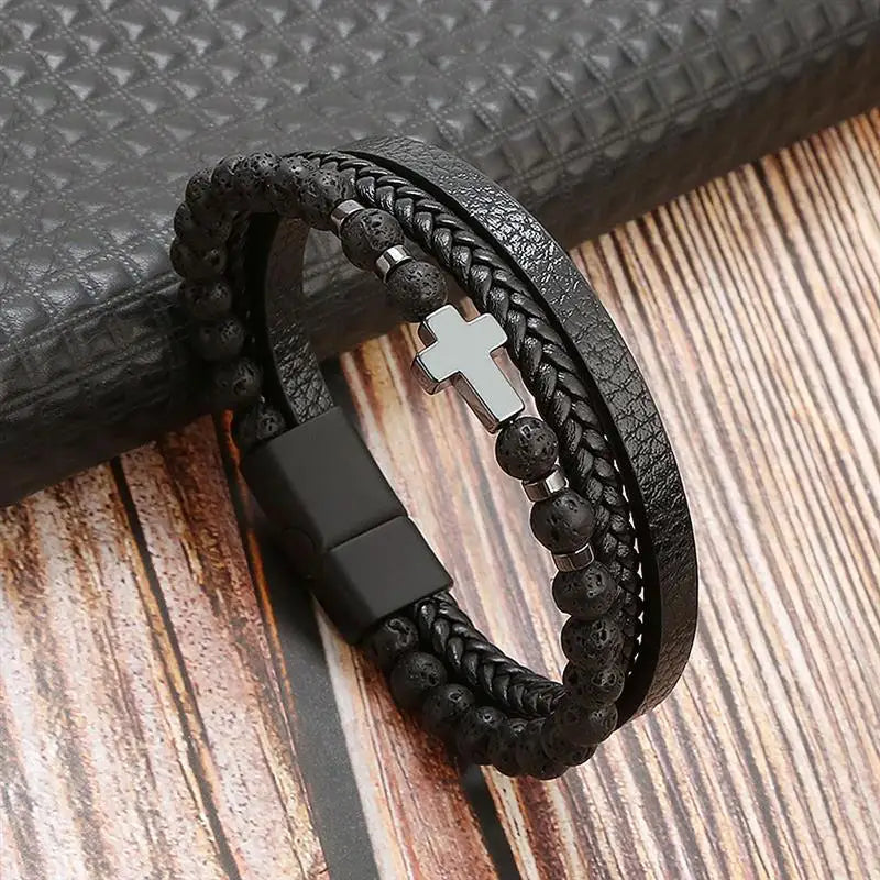 Classic New Leather Bracelet For Men 19/21/23cm Multilayer Leather Men Beaded Bracelets Fashion Jewelry Wholesale Dropshipping