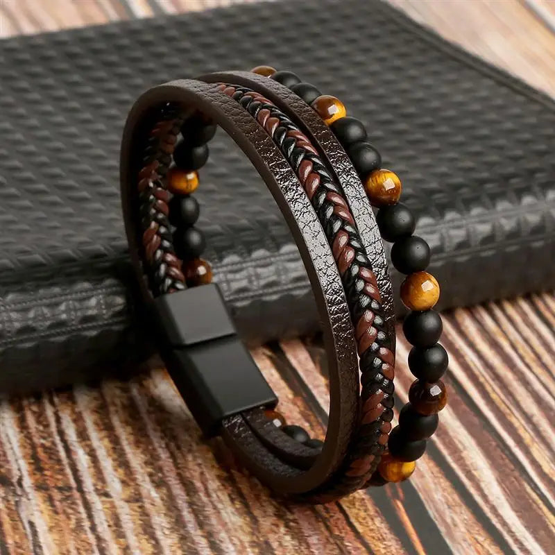 Classic New Leather Bracelet For Men 19/21/23cm Multilayer Leather Men Beaded Bracelets Fashion Jewelry Wholesale Dropshipping