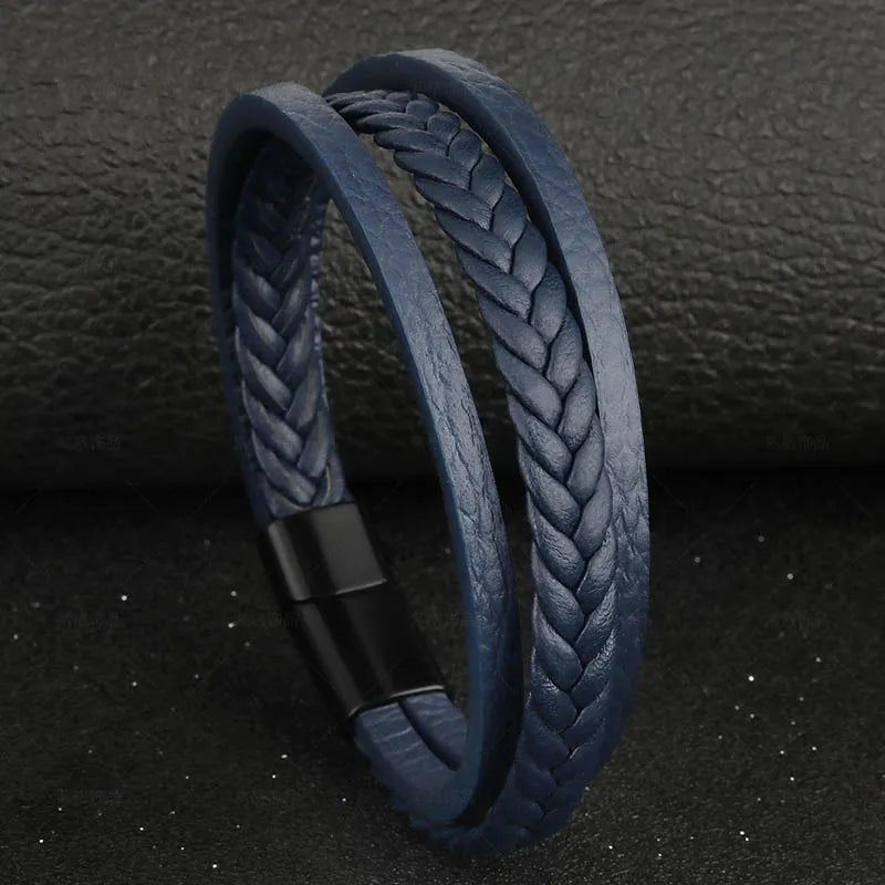 Vintage Genuine Leather Bracelet for Men Handmade Woven Bracelet Magnetic Clasp Wrap Bracelet Homme Hand Jewelry Accessories New