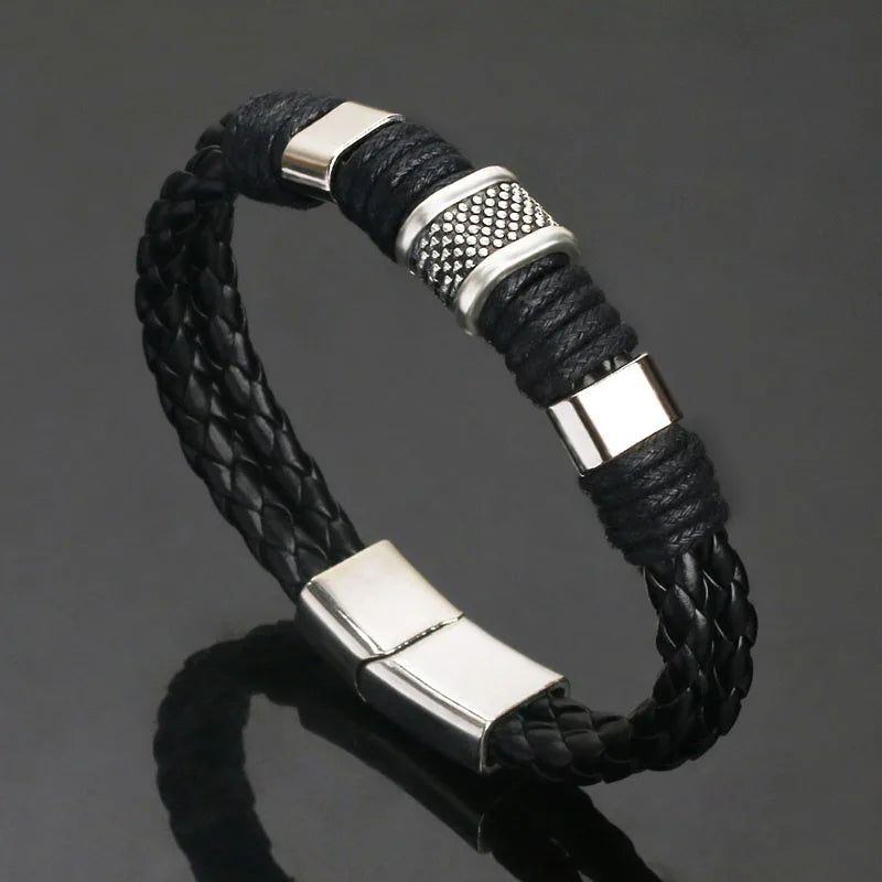 Vintage Genuine Leather Bracelet for Men Handmade Woven Bracelet Magnetic Clasp Wrap Bracelet Homme Hand Jewelry Accessories New