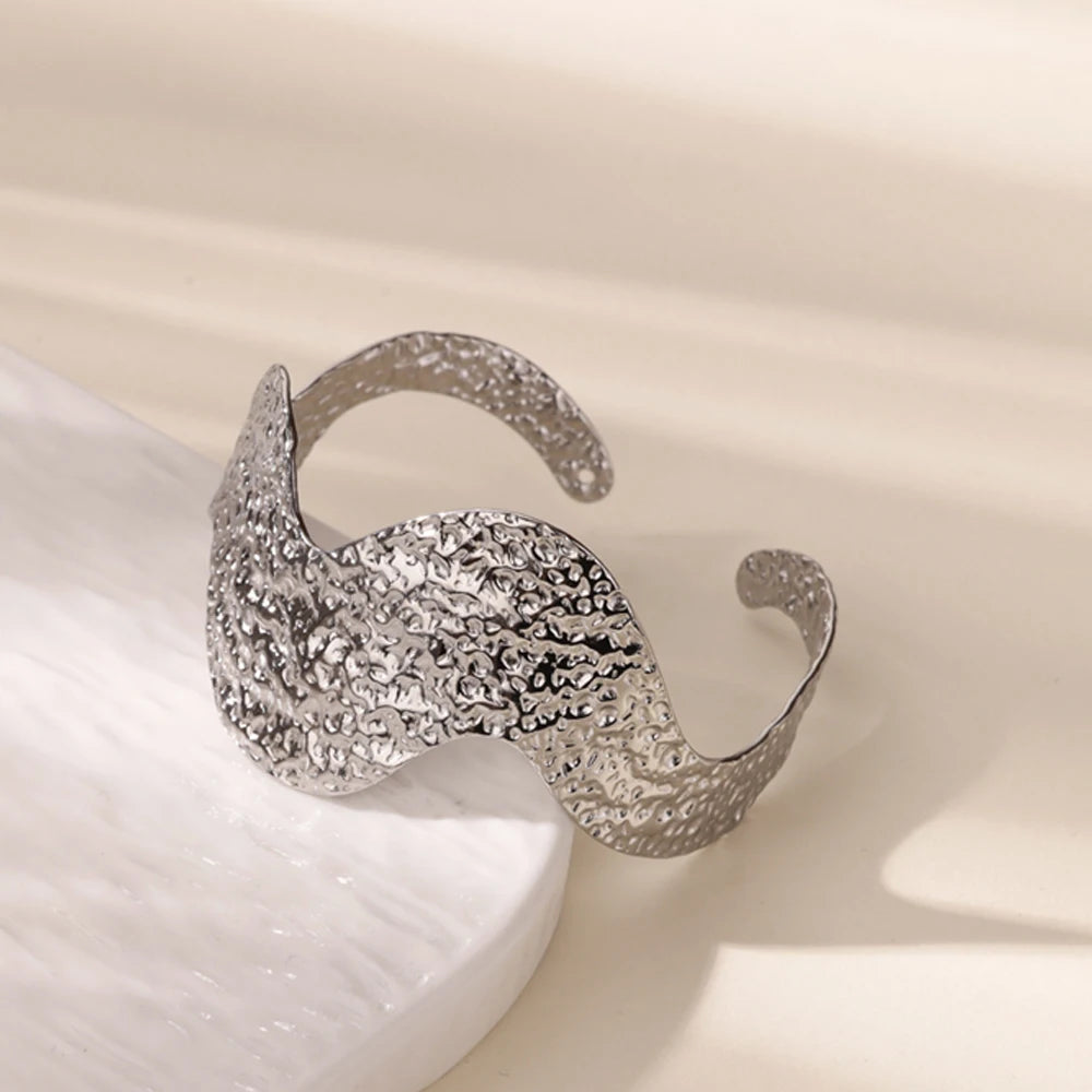 Stainless Steel Bracelet For Women Men Aesthetic Flower Leaf Bangle Opening Gold Color Geometric Bangles Bracelets Femme Jewelry