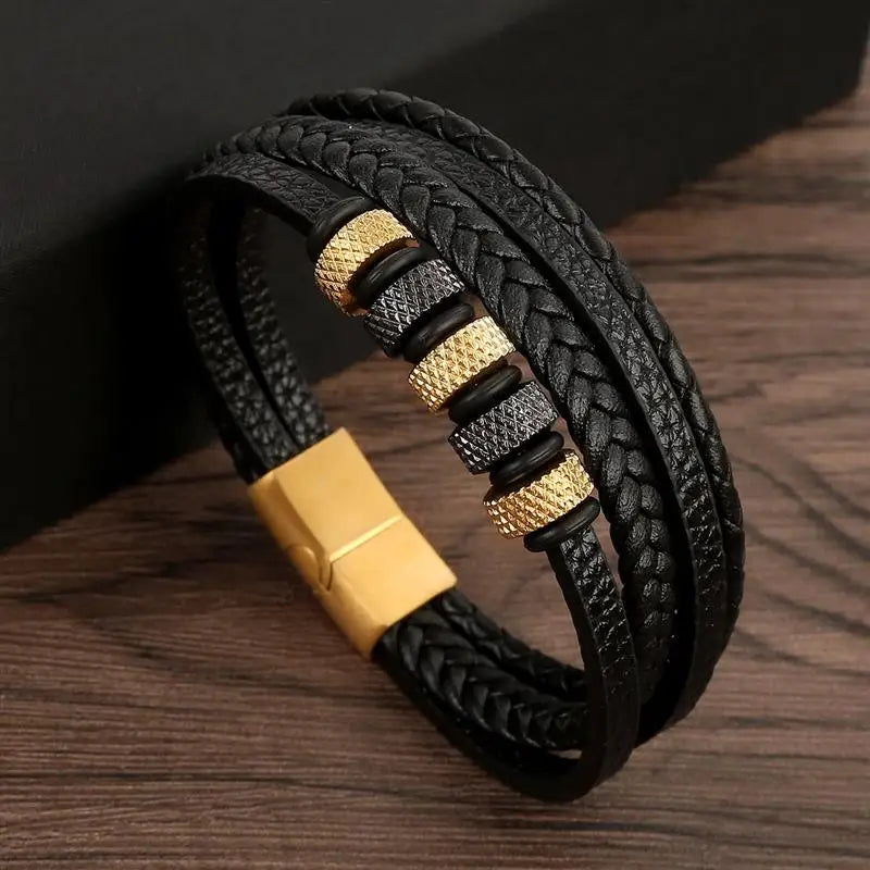 Classic New Leather Bracelet For Men 19/21/23cm Multilayer Leather Men Beaded Bracelets Fashion Jewelry Wholesale Dropshipping
