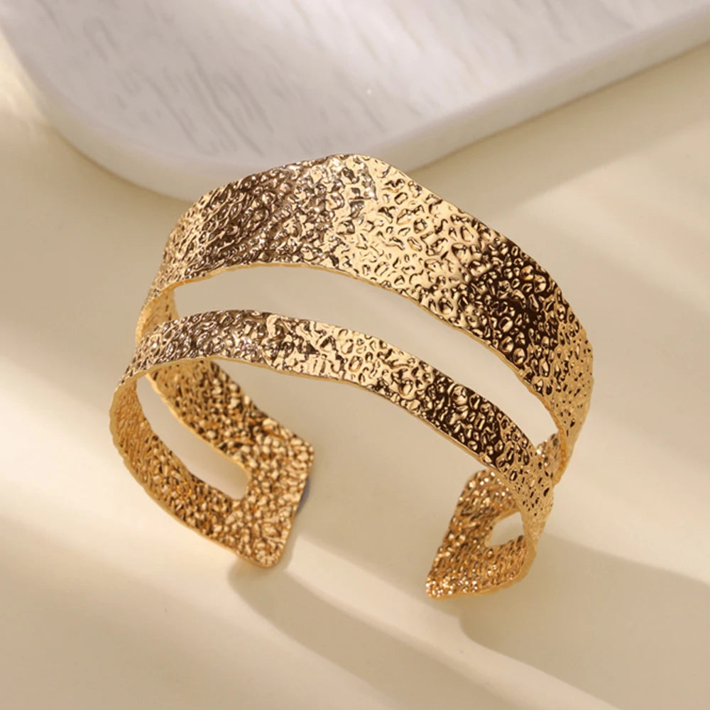 Stainless Steel Bracelet For Women Men Aesthetic Flower Leaf Bangle Opening Gold Color Geometric Bangles Bracelets Femme Jewelry