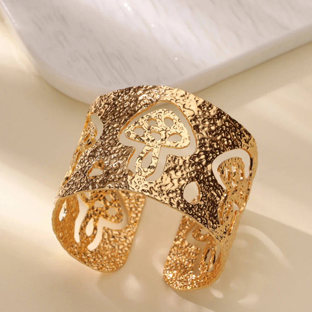 Stainless Steel Bracelet For Women Men Aesthetic Flower Leaf Bangle Opening Gold Color Geometric Bangles Bracelets Femme Jewelry