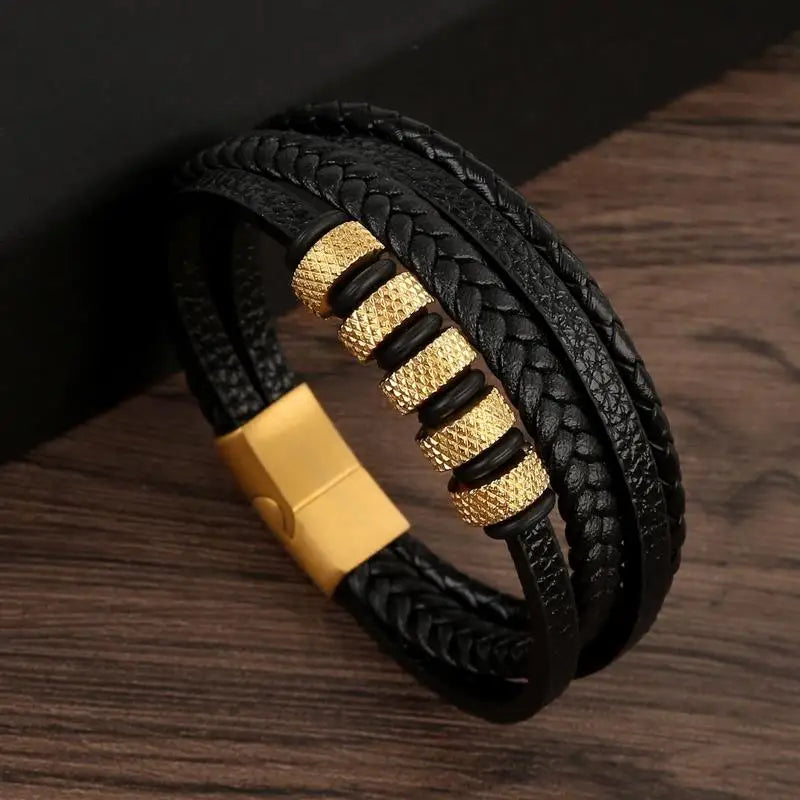 Classic New Leather Bracelet For Men 19/21/23cm Multilayer Leather Men Beaded Bracelets Fashion Jewelry Wholesale Dropshipping