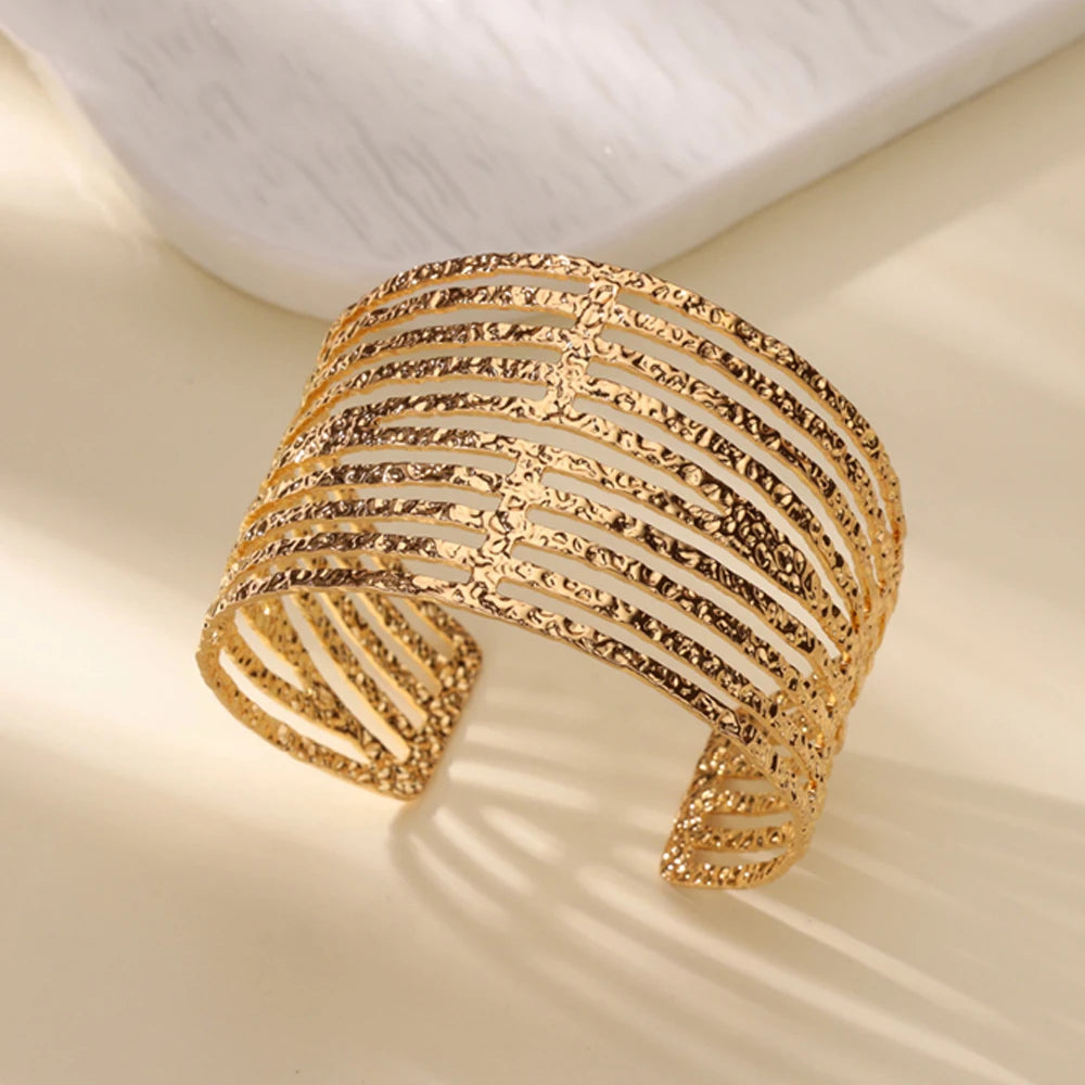 Stainless Steel Bracelet For Women Men Aesthetic Flower Leaf Bangle Opening Gold Color Geometric Bangles Bracelets Femme Jewelry