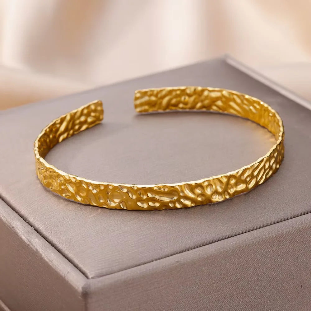 Stainless Steel Bracelet For Women Men Aesthetic Flower Leaf Bangle Opening Gold Color Geometric Bangles Bracelets Femme Jewelry