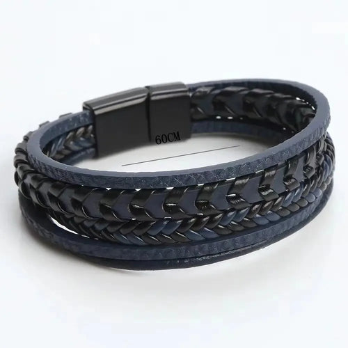 1PC Trendy Men's Accessories Alloy Magnetic Buckle Multi layer Retro Leather Rope Braided Bracelet Bracelet Fashion Dressing