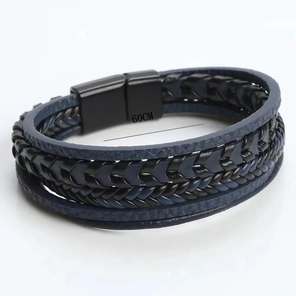 1PC Trendy Men's Accessories Alloy Magnetic Buckle Multi layer Retro Leather Rope Braided Bracelet Bracelet Fashion Dressing