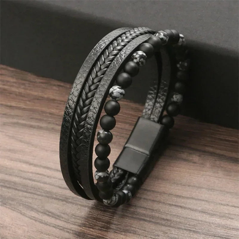 Men Leather Bracelet Браслет Classic Fashion Tiger Eye Beaded Multi Layer Leather Bracelet for Men Jewelry Gift Pulseras