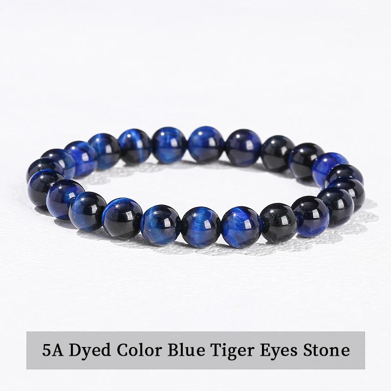 JD Natural Stone Beads Bracelet Amethyst Tiger Eye Crystal Quartz Agate Gem Beads Bangles Women Men Reiki Healling Jewelry Gift